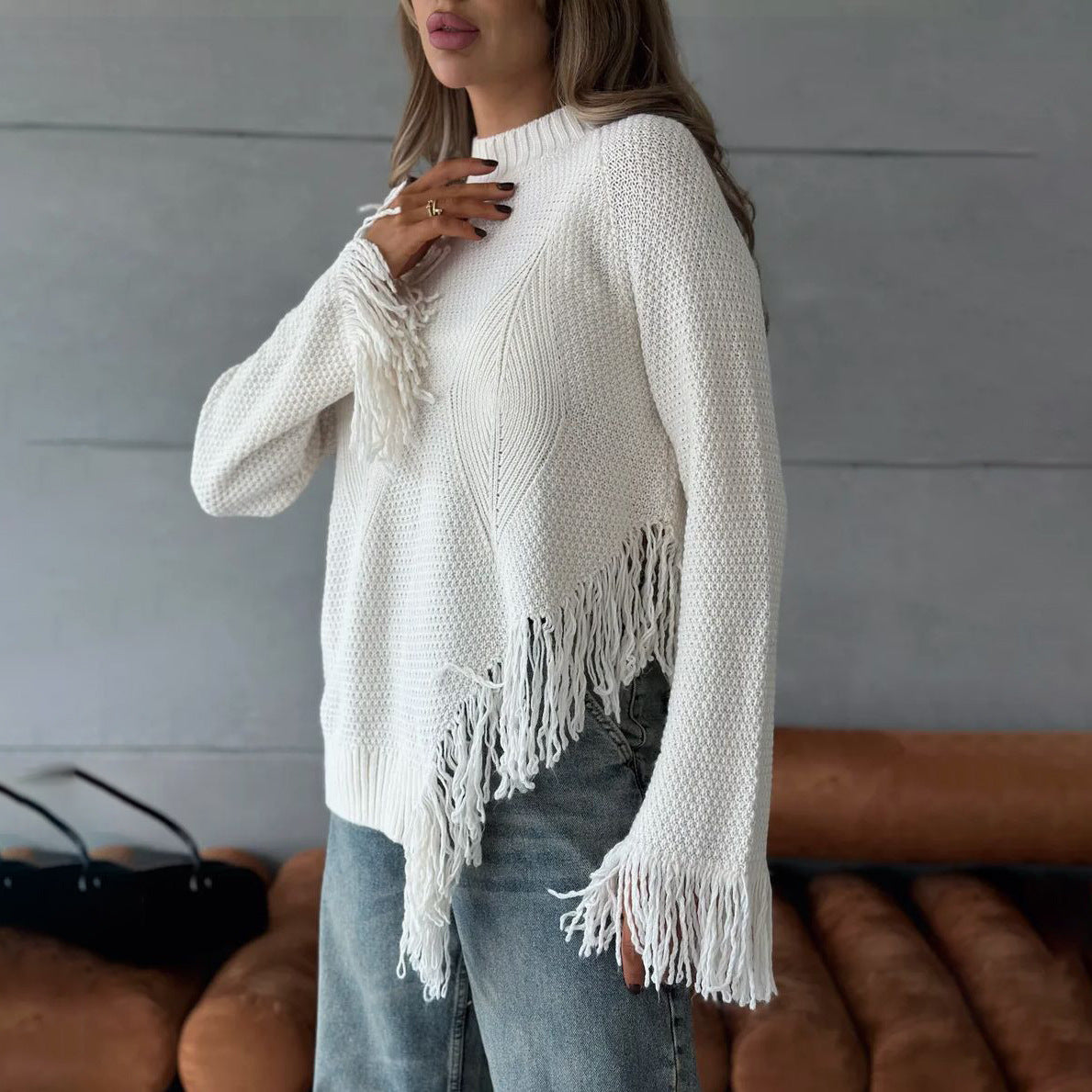 VAAGOON  WOOLEN TASSEL CUFF SWEAT