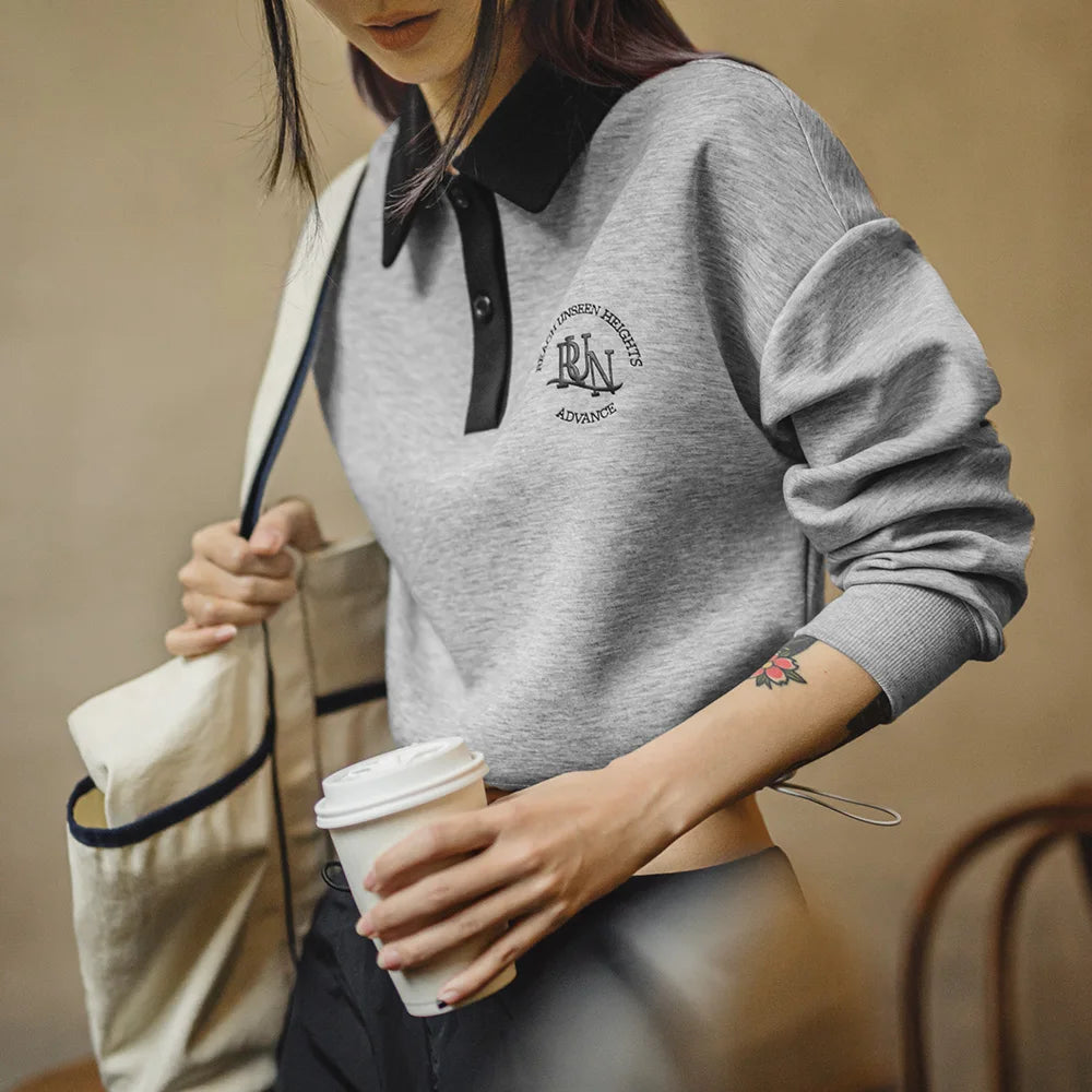 VAAGOON Retro Embroidered Polo Collar Sweatshirt