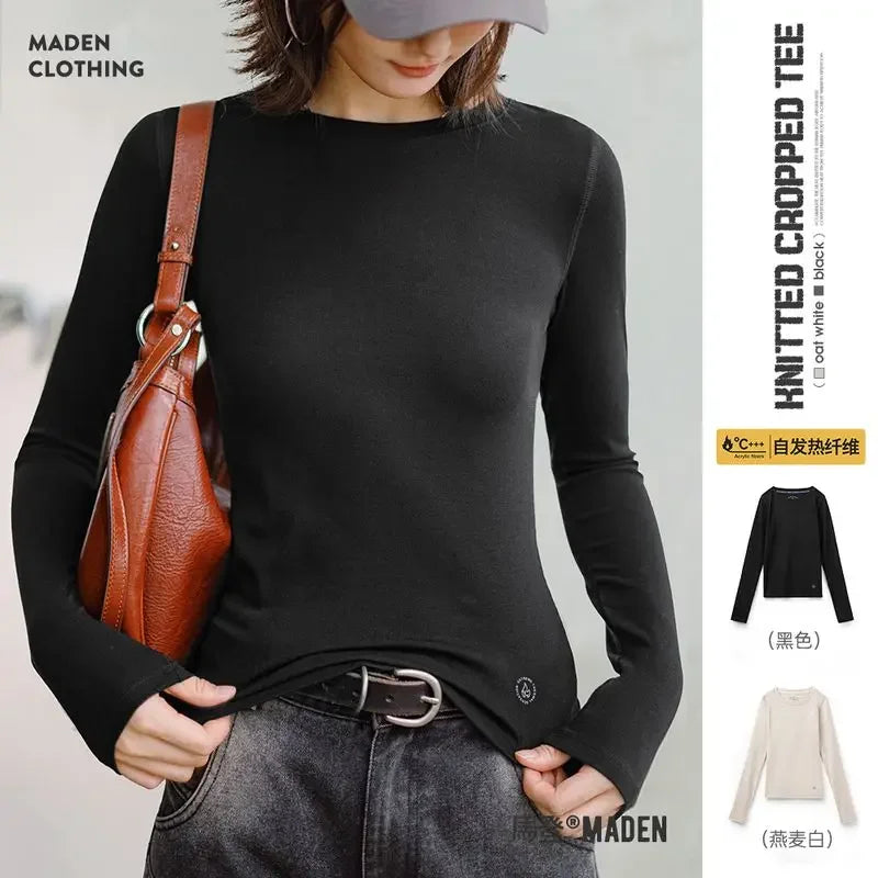 VAAGOON Kadın Slim Fit Uzun Kollu Basic Tişört